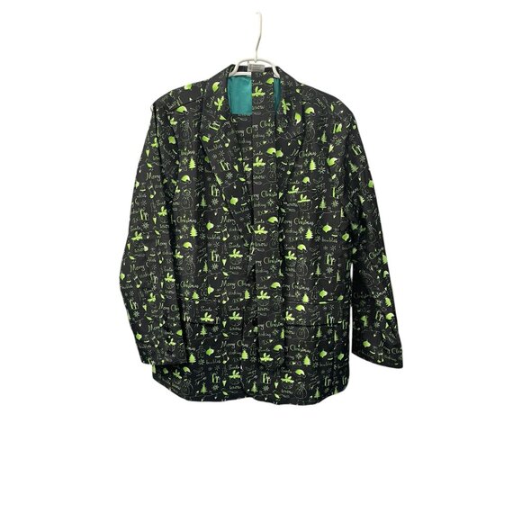 Mens Christmas Holiday Suit Blazer Pants Tie Black Green Festive L Polyester - Picture 1 of 4